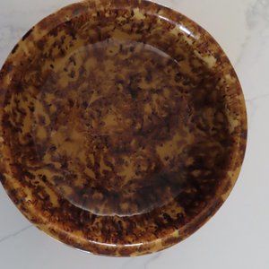 Antique Yellow-Brown Sponge ware Pottery Bowl 8.5" wide 2" deep